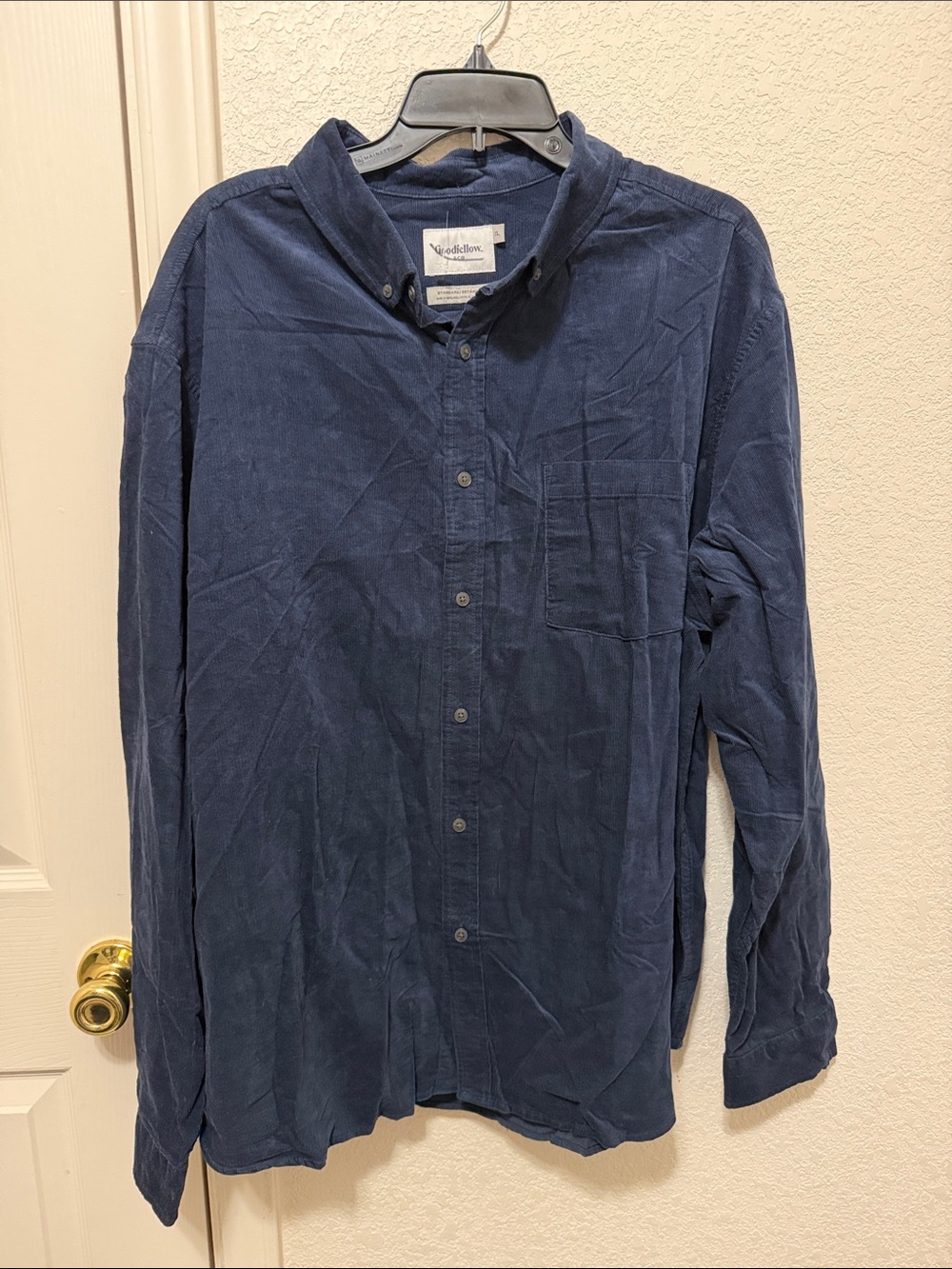100% Cotton Goodfellow & Co Dark Navy Corduroy Button-Up Shirt